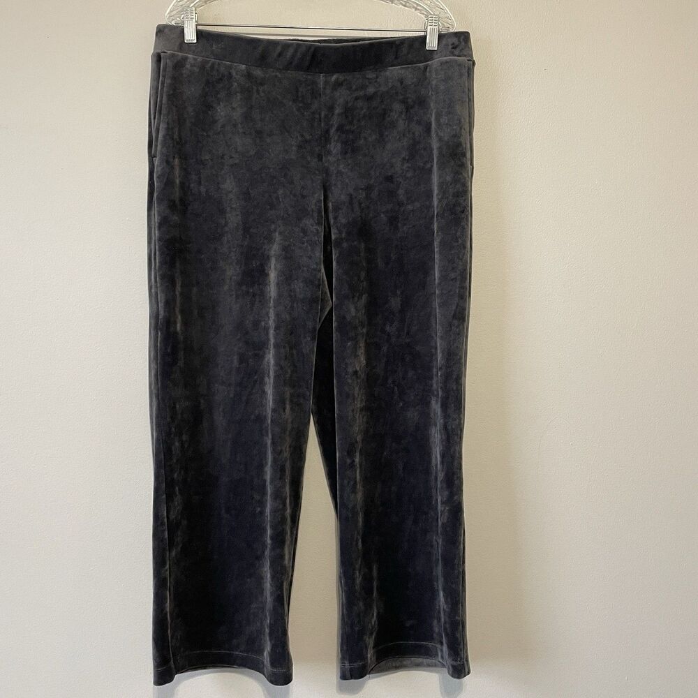 J Jill Pure Jill Velour Lounge Wide Leg Pants LP Elastic Waist Comfy Casual Gray